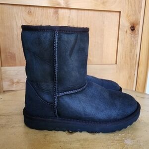 UGG Y2K Classic Short II Black Boots Youth Kids US 2 Suede Leather Shearling